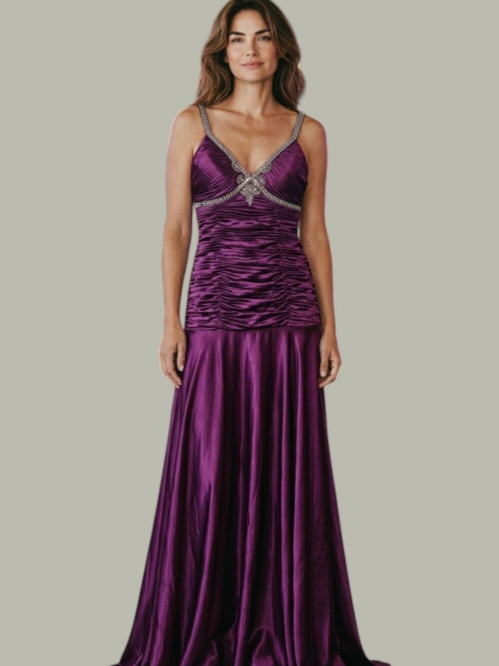 NWT Chicas Royal Purple Gown with Rhinestone and Bead Embellishments Size Small